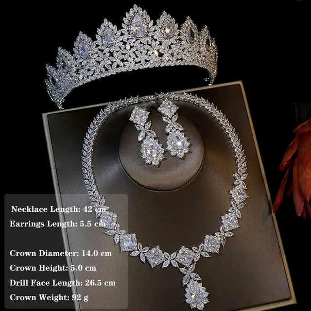 Gorgeous Cubic Zirconia Crystal Bridal Tiara Three Pieces Jewelry Sets