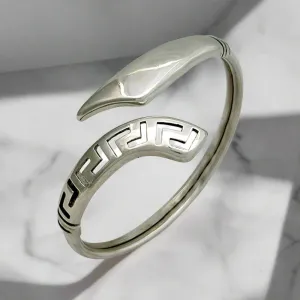 Greek Key Meander Bangle in Sterling Silver with zircon (B-64)