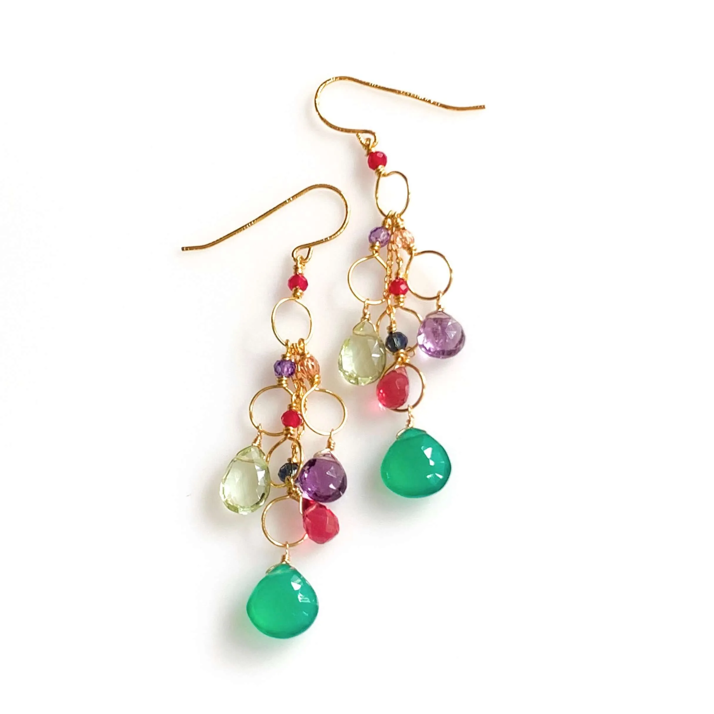 Green Onyx Rainbow Waterfall Earrings