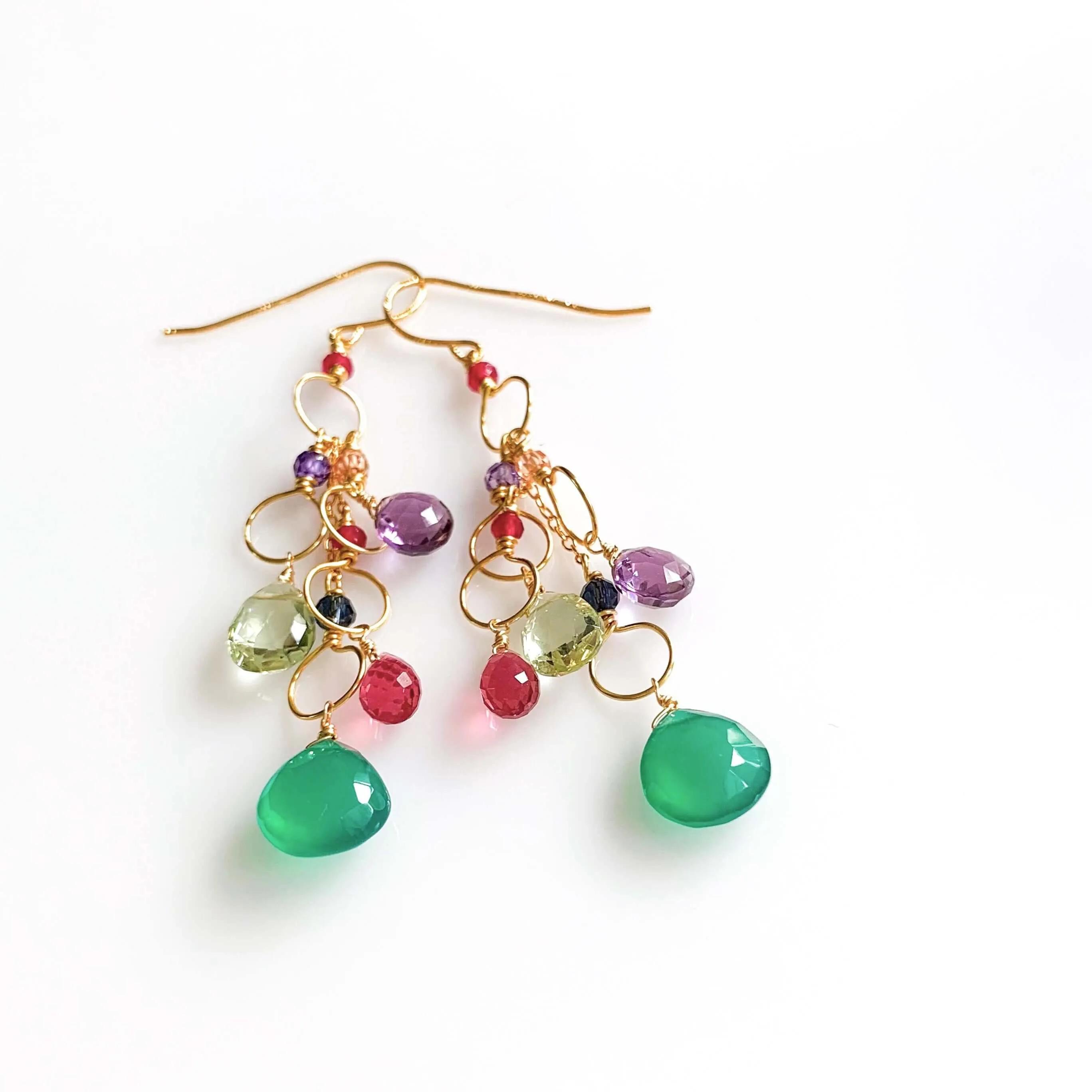 Green Onyx Rainbow Waterfall Earrings