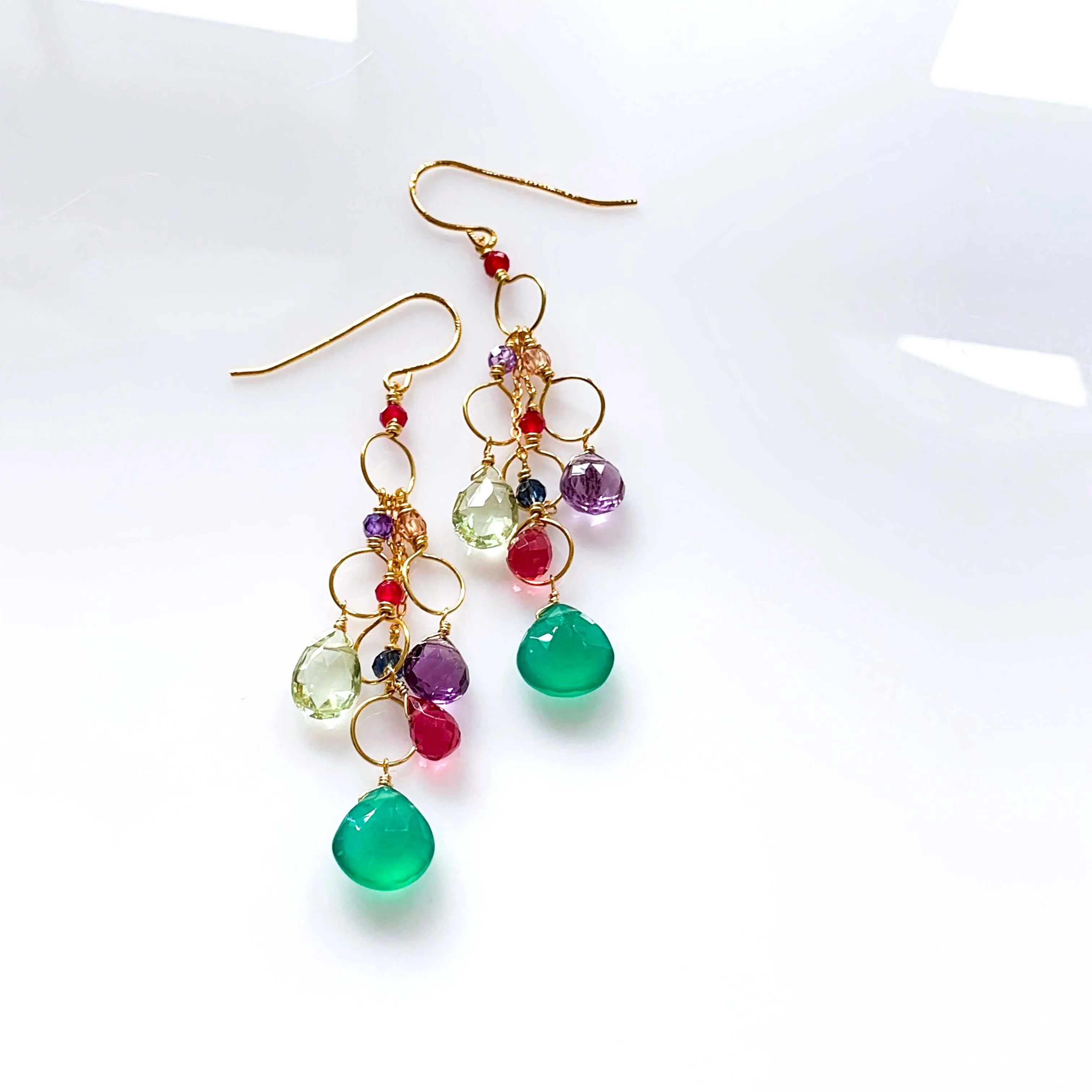 Green Onyx Rainbow Waterfall Earrings