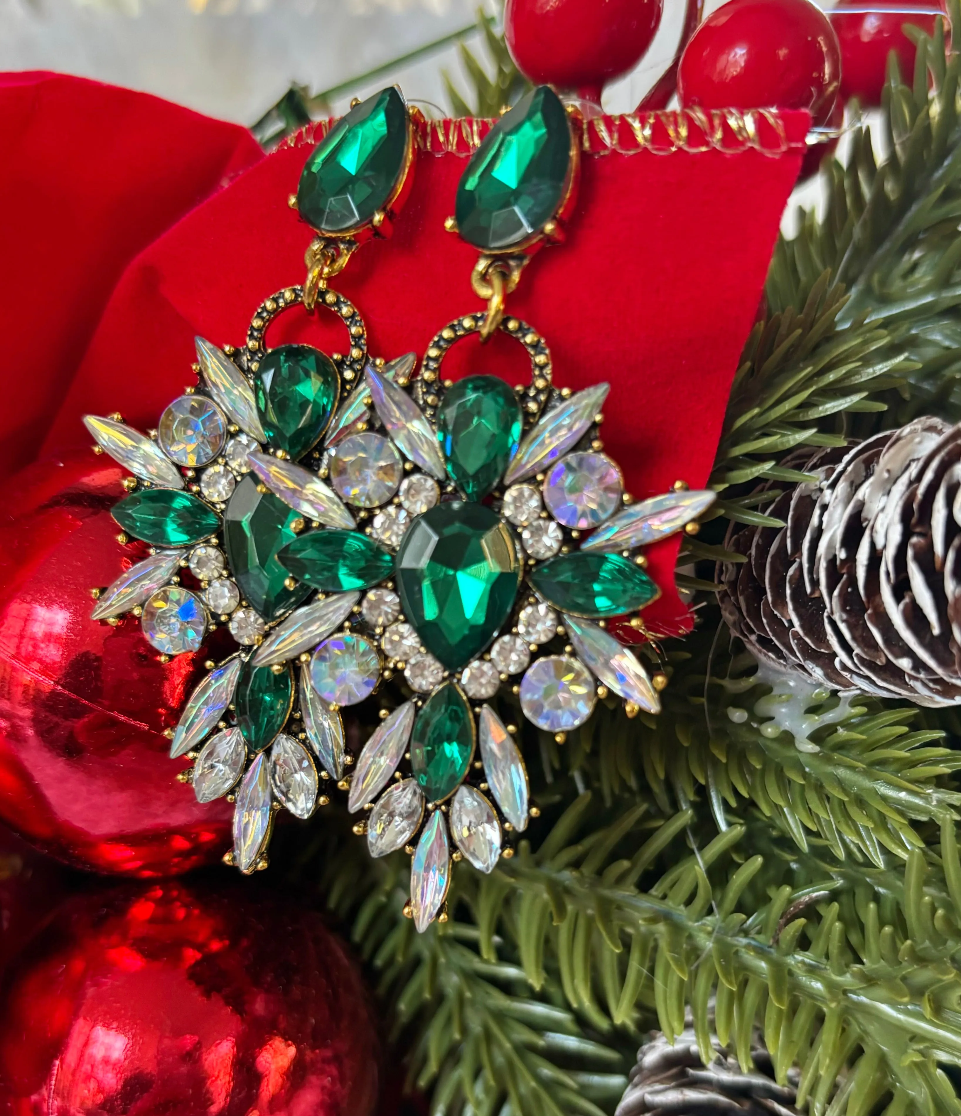 Green Rhinestone Chandelier Earrings