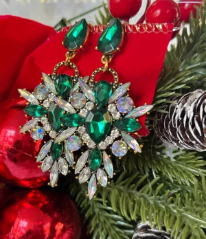 Green Rhinestone Chandelier Earrings