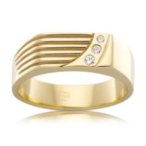 Grooved Gold Signet Ring with Diamonds