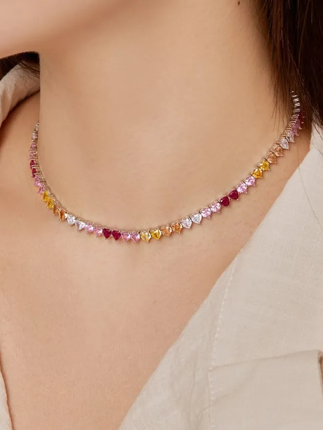 Heart Choker Necklace, Colorful Zircon Heart Statement Necklace