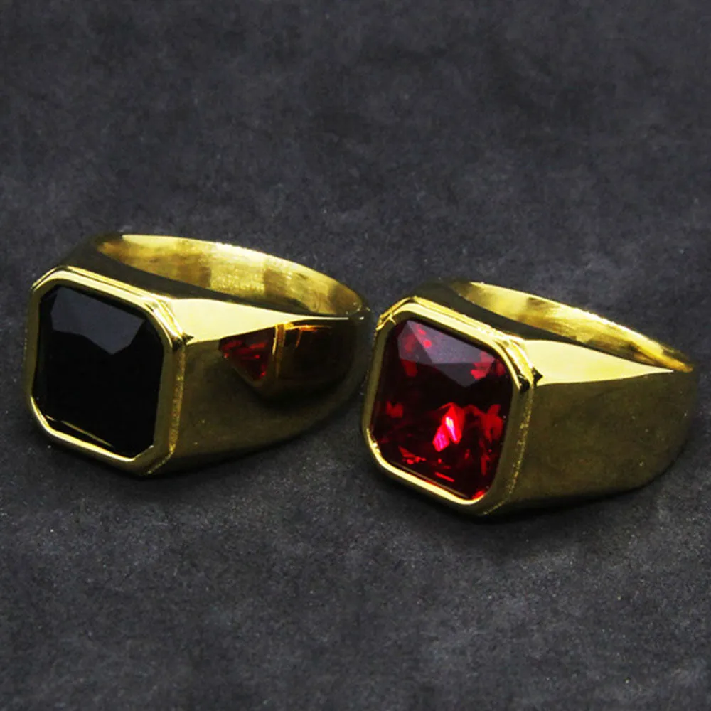 HEAVY BLACK OR RED STONES SIGNET RING