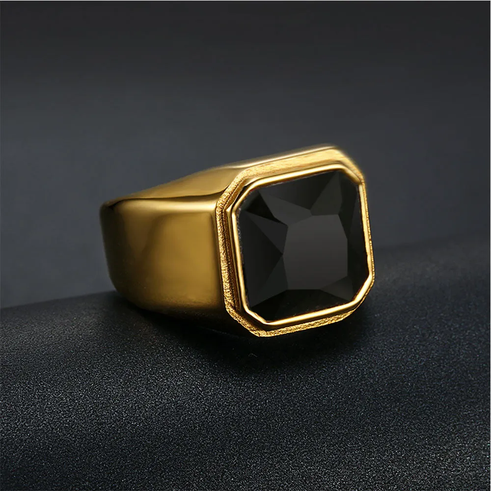 HEAVY BLACK OR RED STONES SIGNET RING