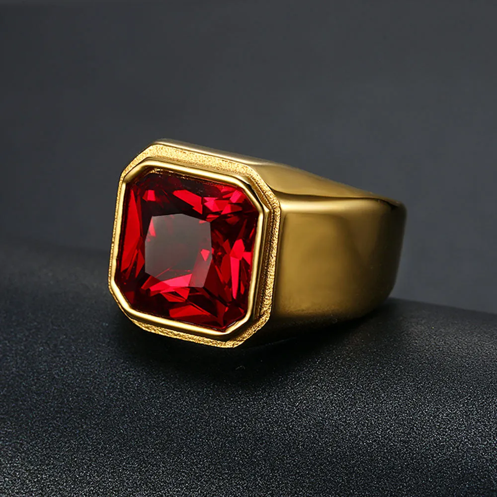 HEAVY BLACK OR RED STONES SIGNET RING