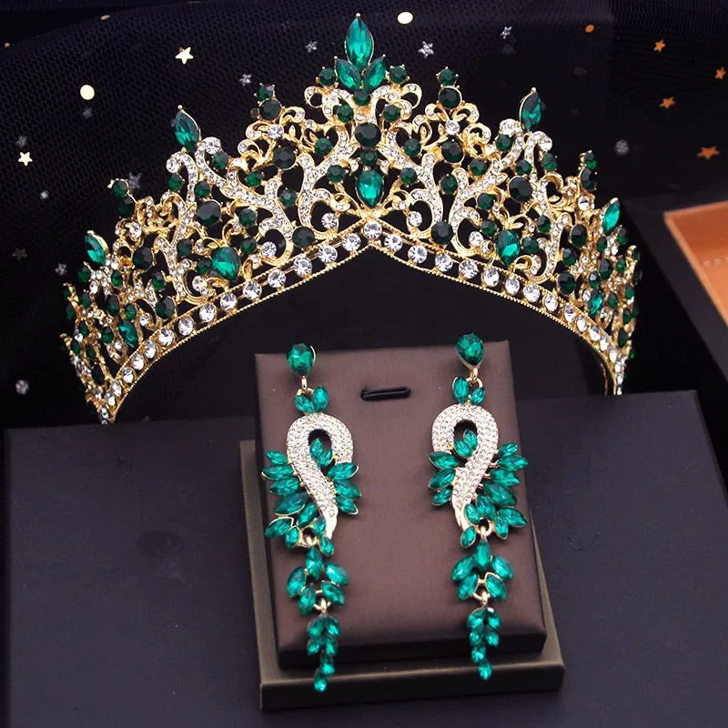 Highness Luxury Tiara and Earrings Set - Assorted Colors Available - Bridal  Crown- Quinceanera