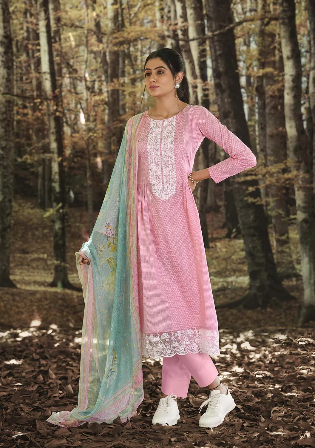 Ibiza Unstitched Women Pink Suit Set with Embroidery