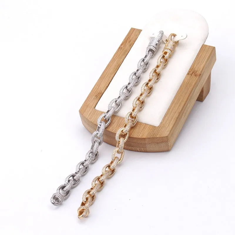 Iced Out O Shape Link Chain Bangle Bracelet