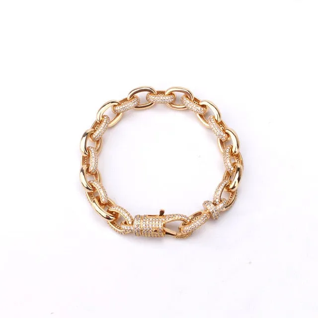 Iced Out O Shape Link Chain Bangle Bracelet