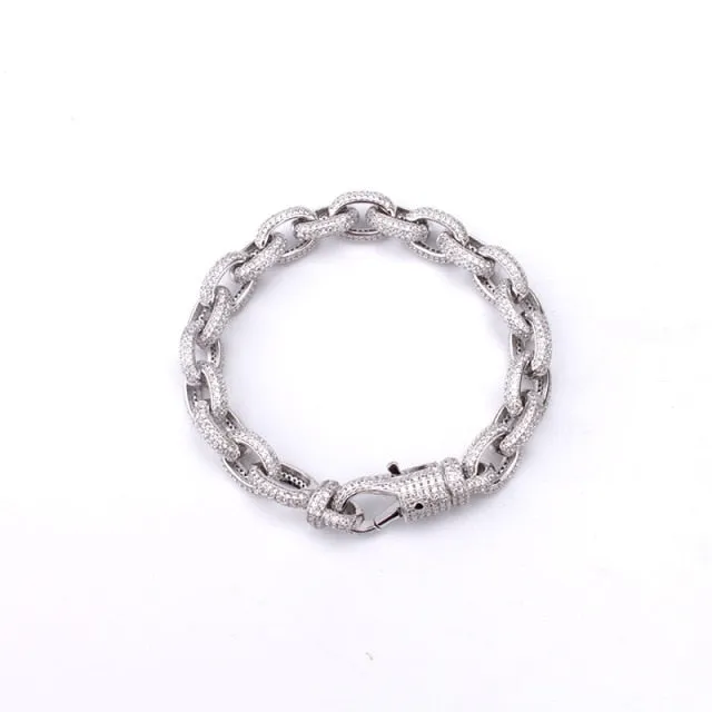 Iced Out O Shape Link Chain Bangle Bracelet