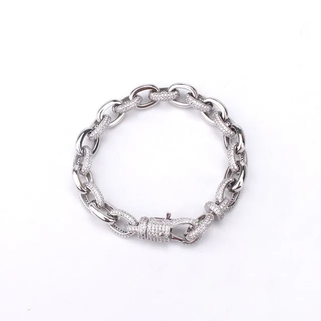 Iced Out O Shape Link Chain Bangle Bracelet