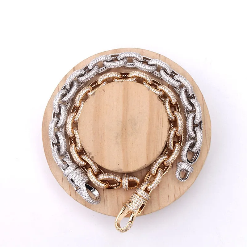 Iced Out O Shape Link Chain Bangle Bracelet