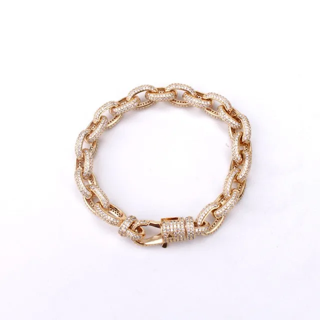 Iced Out O Shape Link Chain Bangle Bracelet