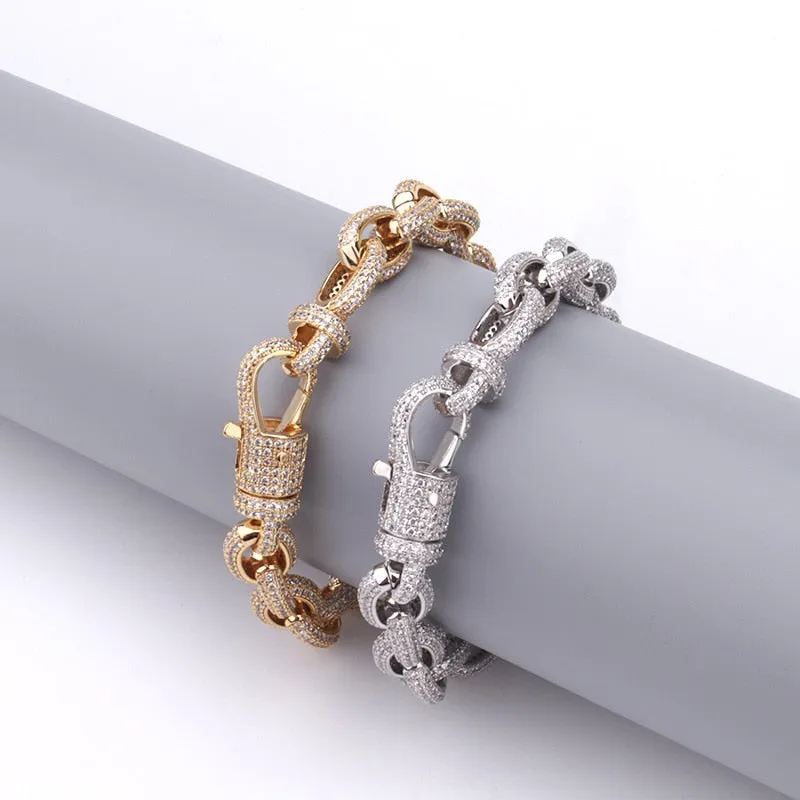 Iced Out O Shape Link Chain Bangle Bracelet