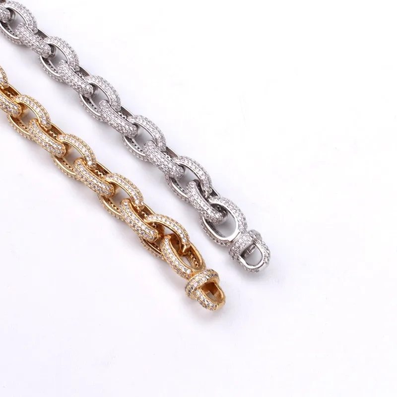 Iced Out O Shape Link Chain Bangle Bracelet