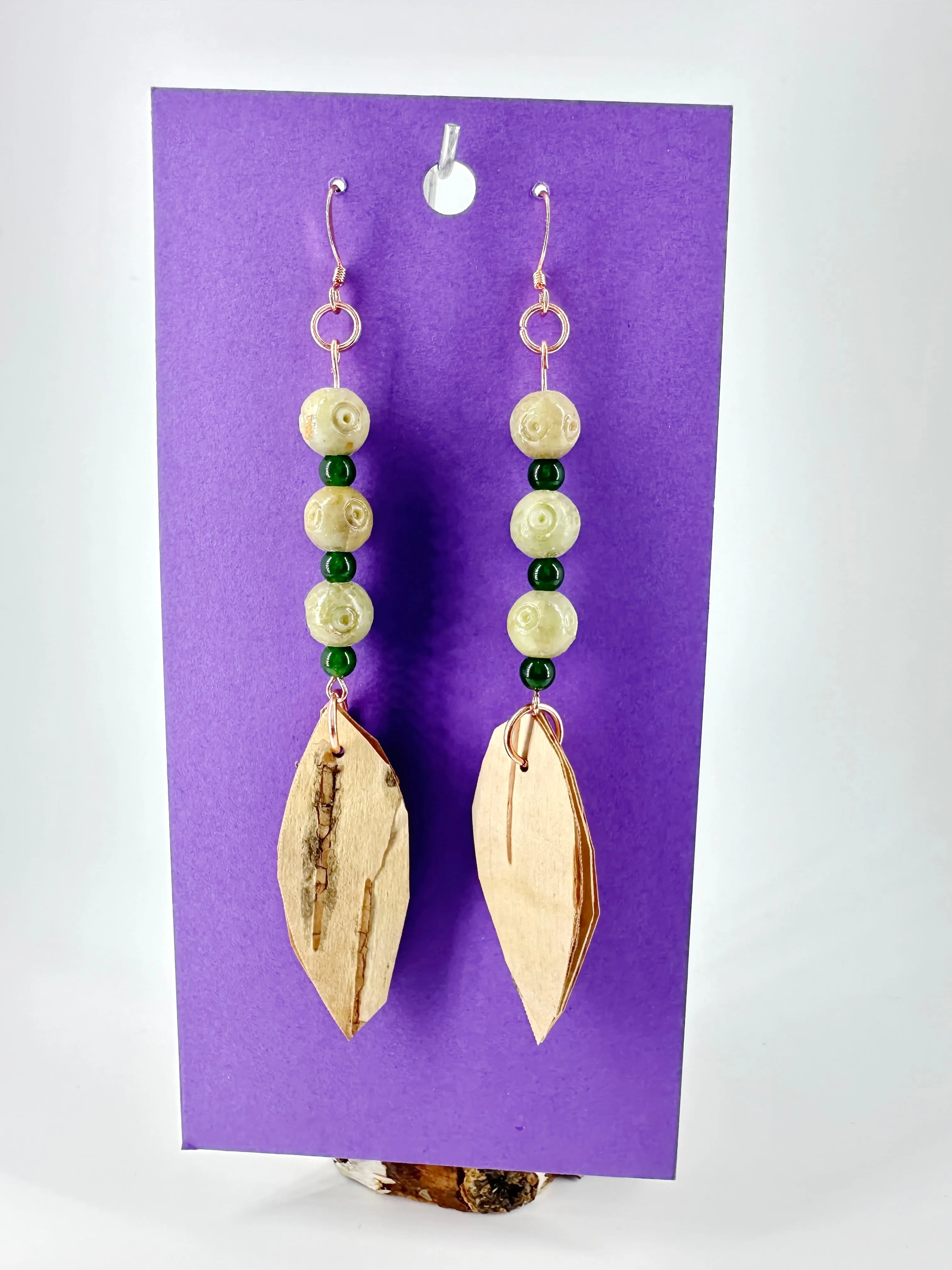 Indigenous Handcrafted Earrings - Birch Bark, Soapstone, & Jade