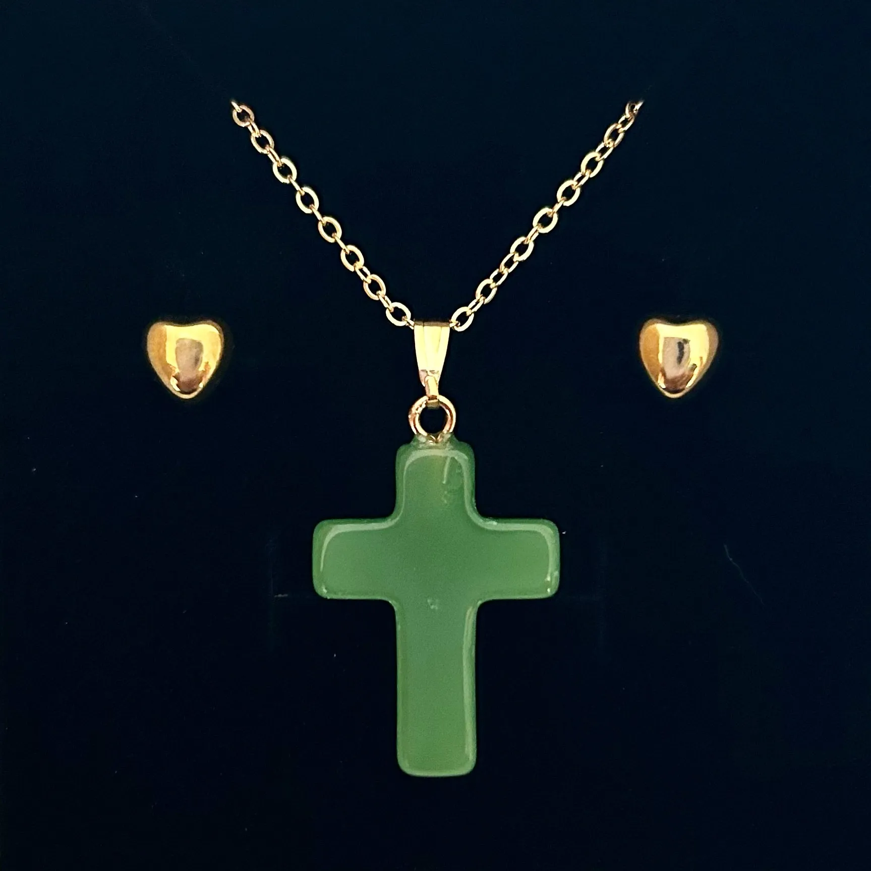 JADE CROSS PENDANT ONLY - FREE CHAIN & EARRINGS