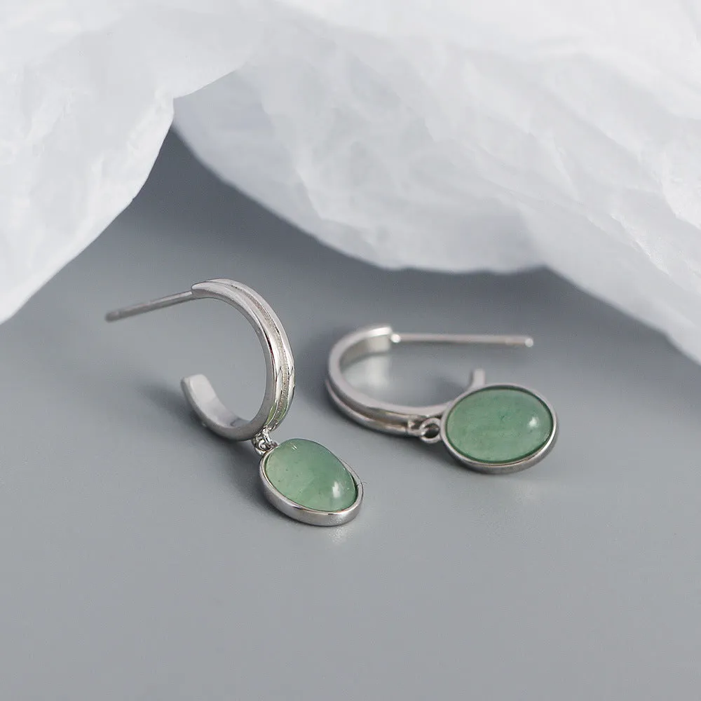 Jade Gemstone Drop Hoop Earrings