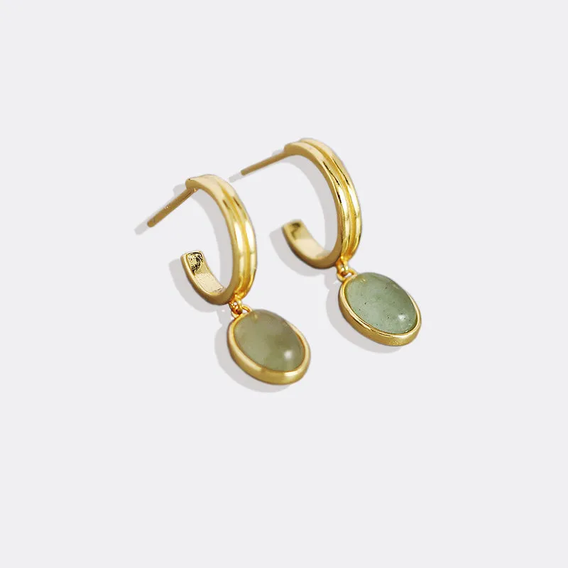 Jade Gemstone Drop Hoop Earrings