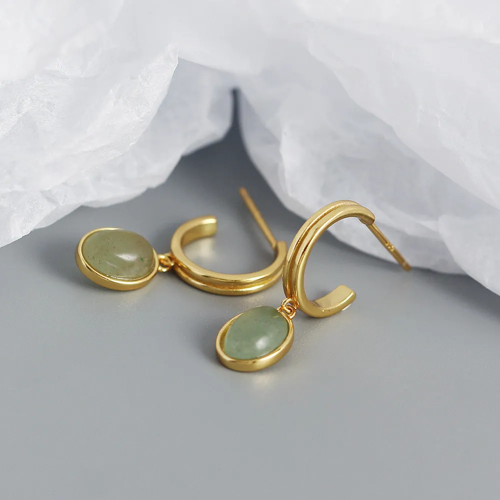 Jade Gemstone Drop Hoop Earrings