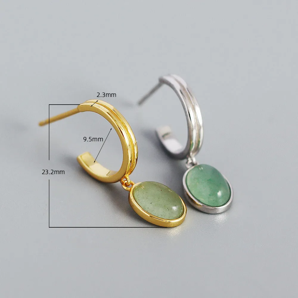 Jade Gemstone Drop Hoop Earrings