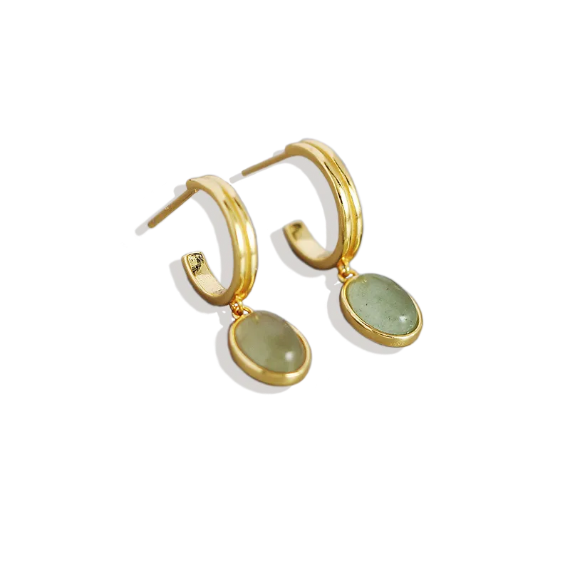 Jade Gemstone Drop Hoop Earrings