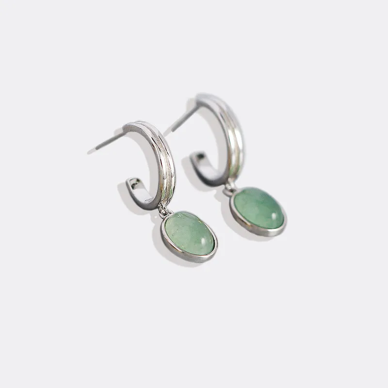 Jade Gemstone Drop Hoop Earrings