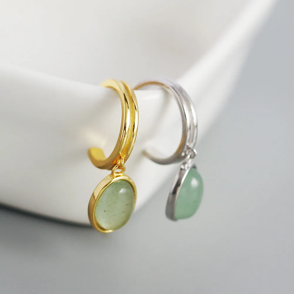 Jade Gemstone Drop Hoop Earrings