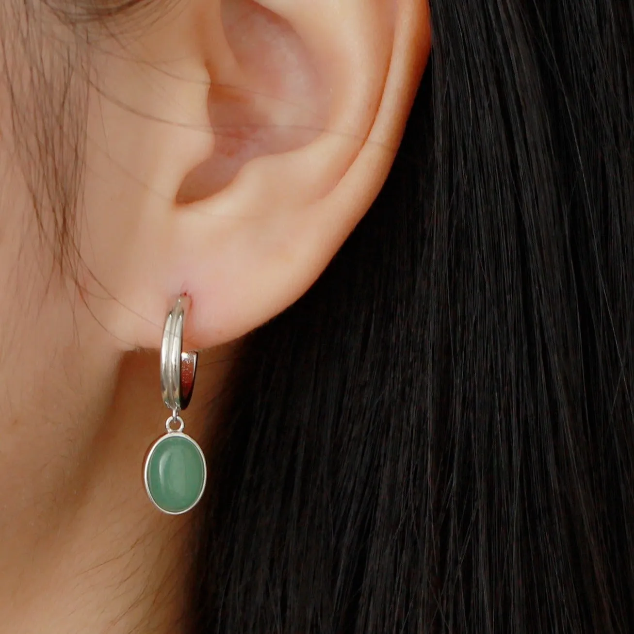 Jade Gemstone Drop Hoop Earrings