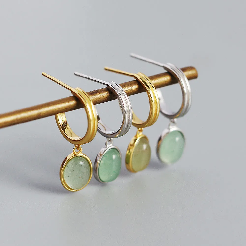 Jade Gemstone Drop Hoop Earrings