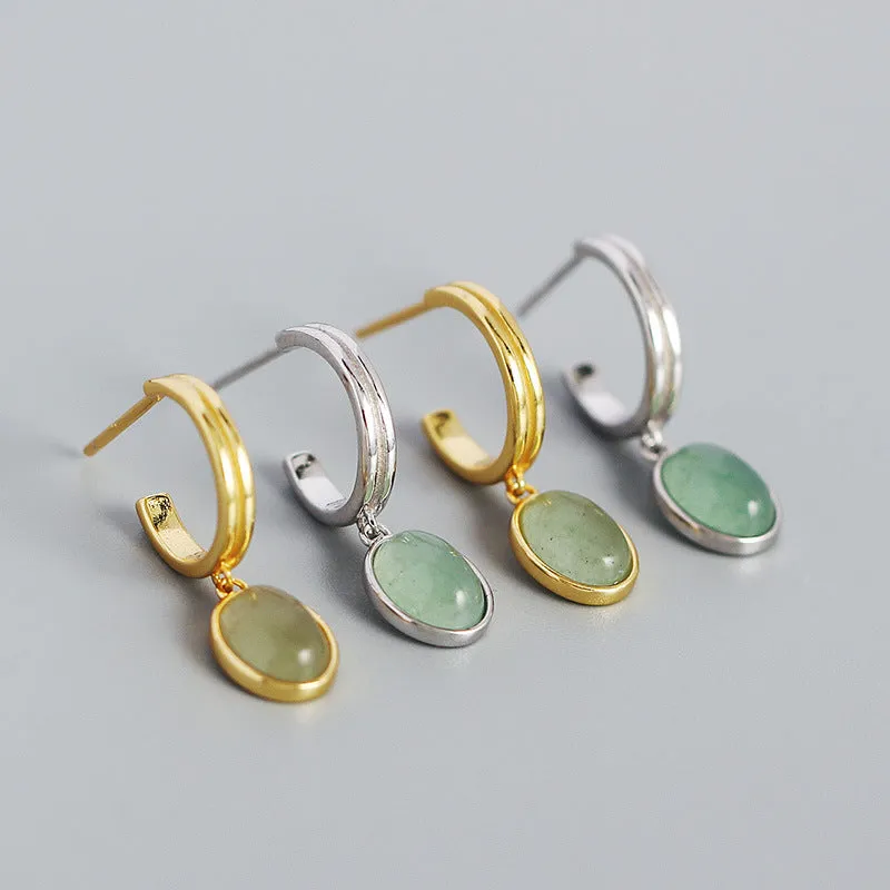 Jade Gemstone Drop Hoop Earrings