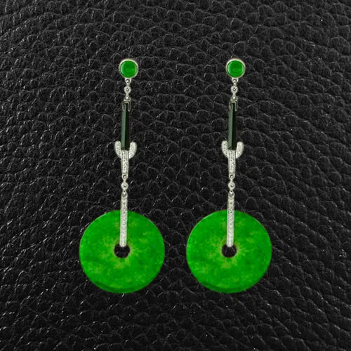 Jade, Onyx & Diamond Earrings