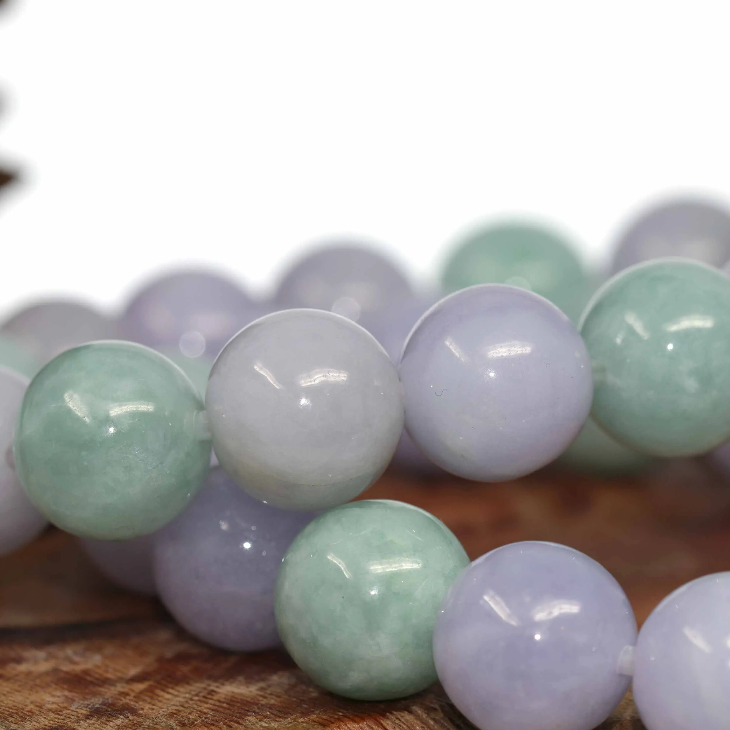 Jadeite Jade 13mm Round Green & Lavender Beads Bracelet ( 13 mm ) For Men