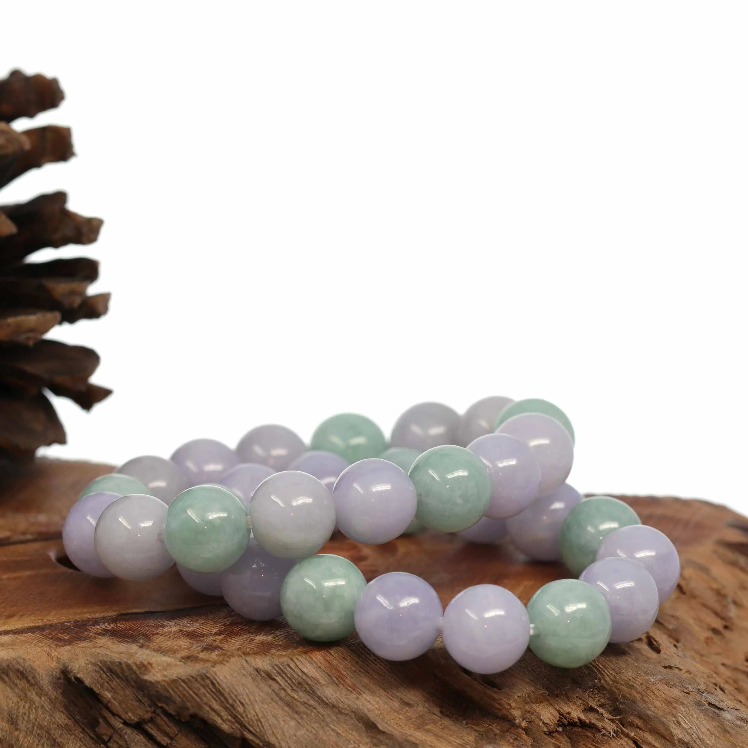 Jadeite Jade 13mm Round Green & Lavender Beads Bracelet ( 13 mm ) For Men