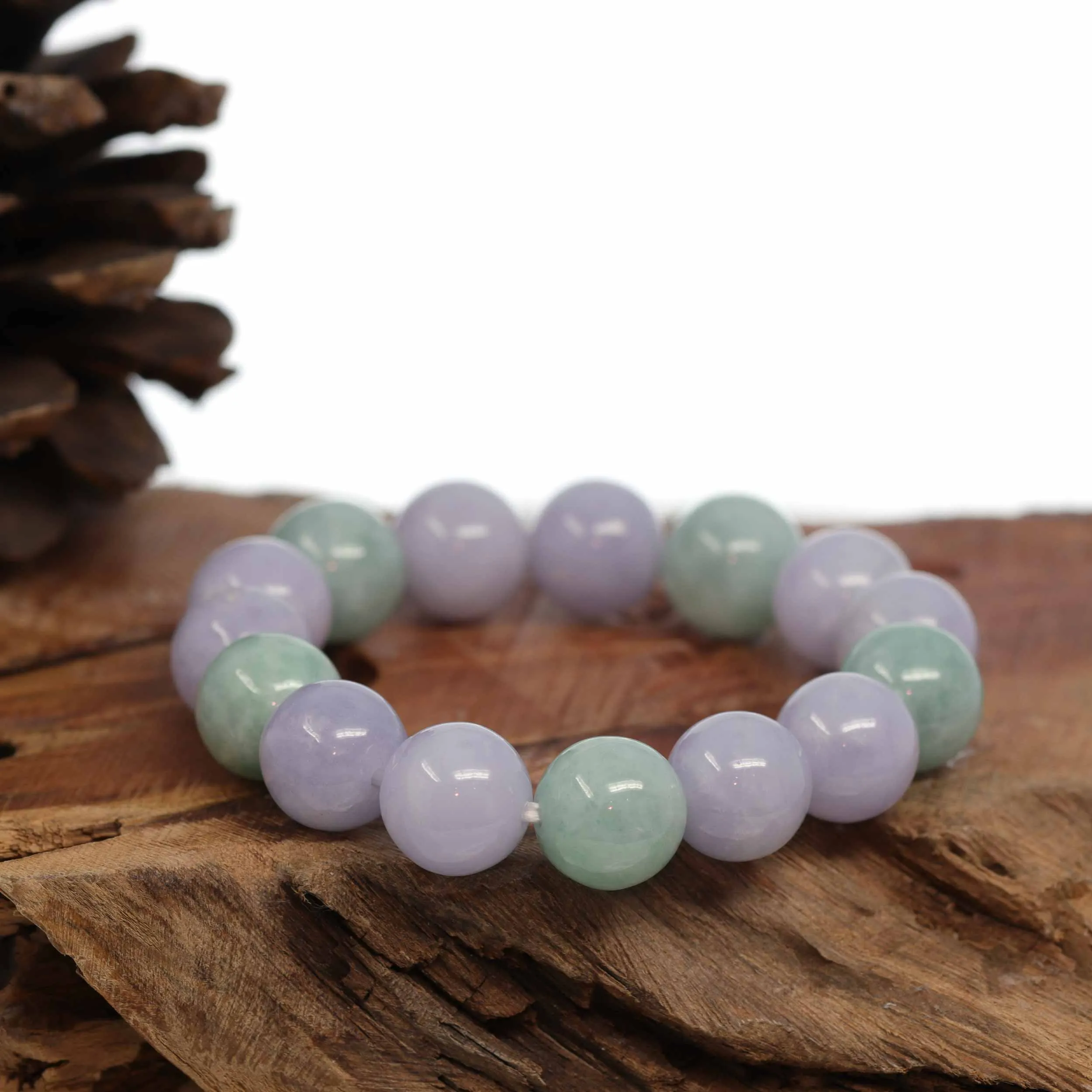 Jadeite Jade 13mm Round Green & Lavender Beads Bracelet ( 13 mm ) For Men