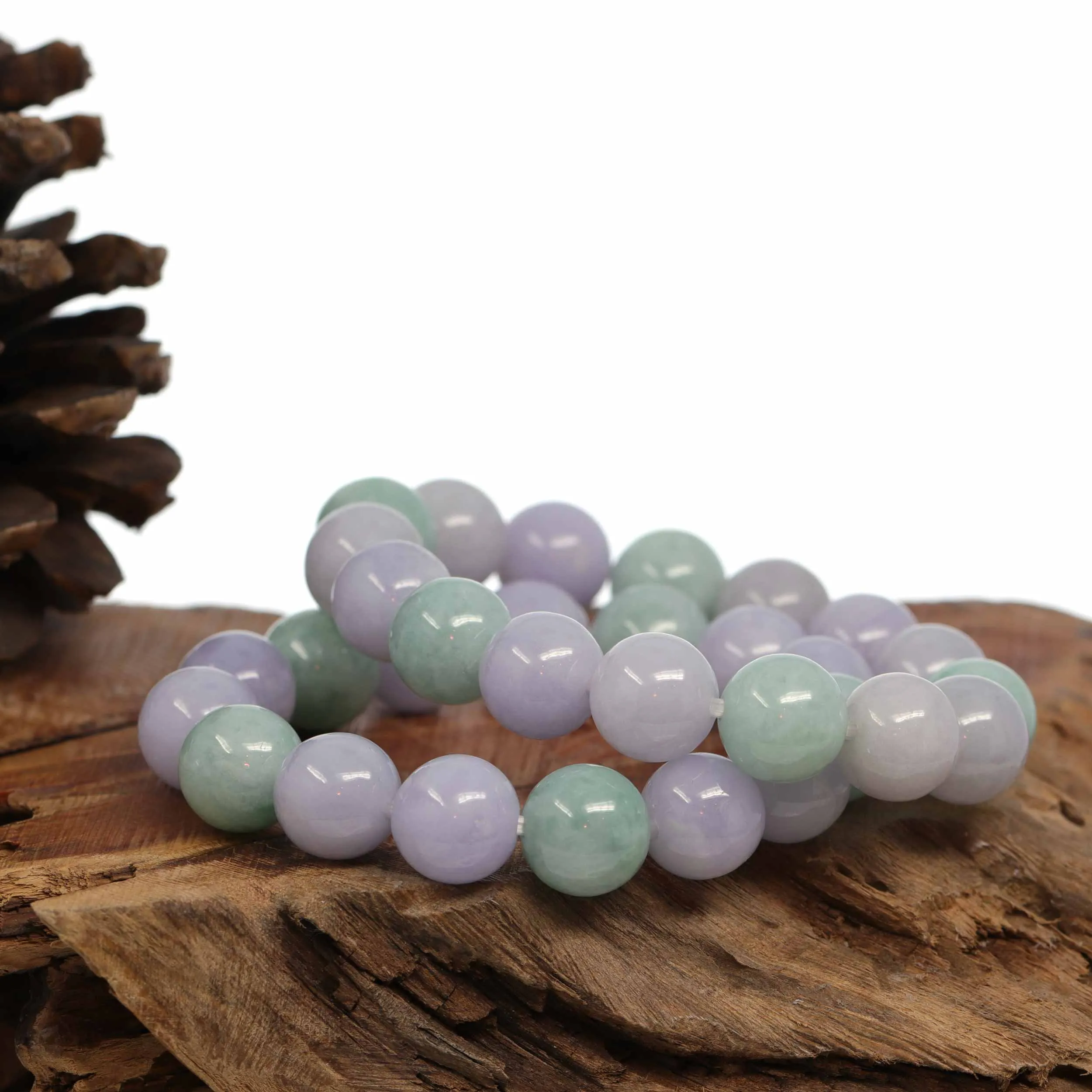 Jadeite Jade 13mm Round Green & Lavender Beads Bracelet ( 13 mm ) For Men