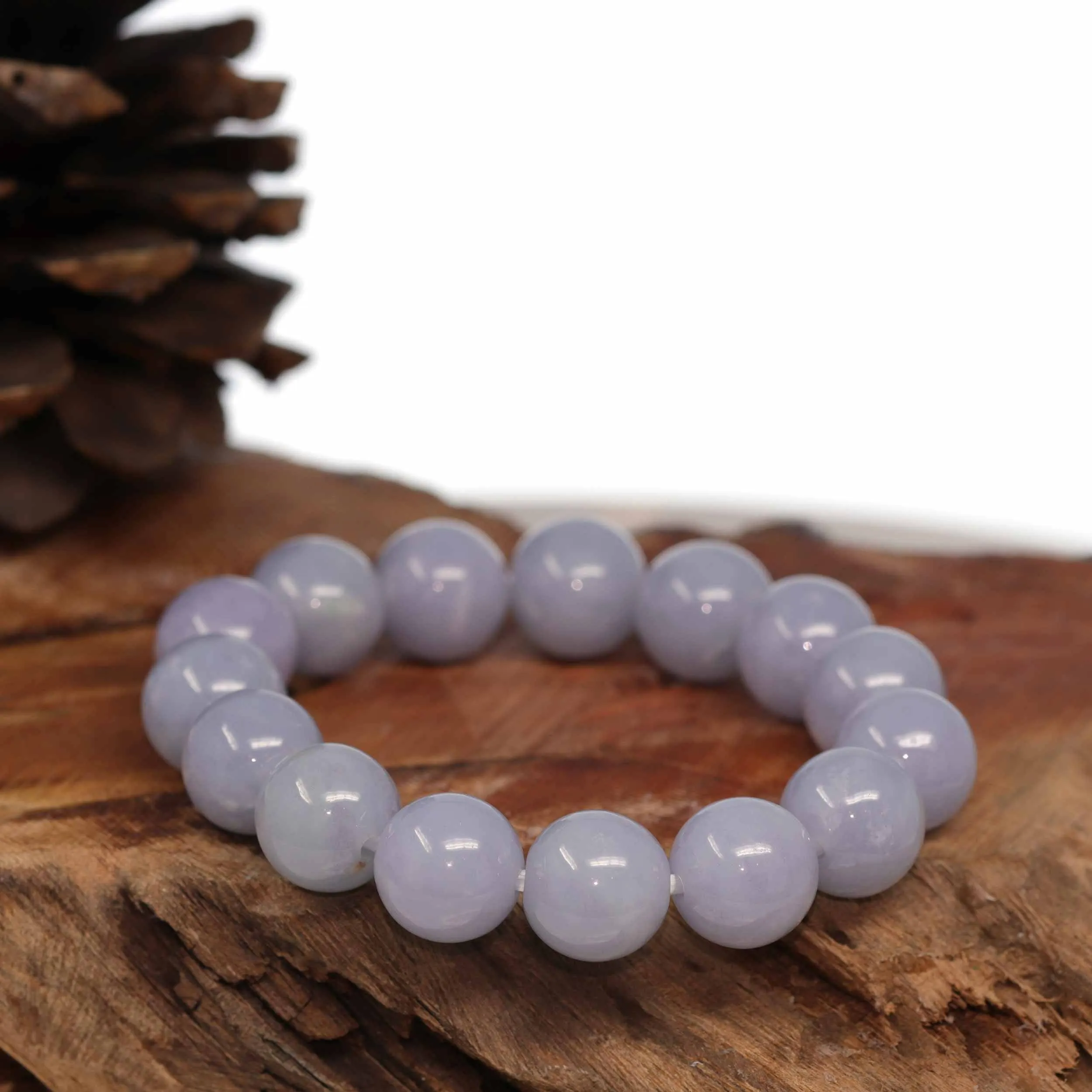 Jadeite Jade 13mm Round Purple Lavender Beads Bracelet ( 13 mm ) For Men