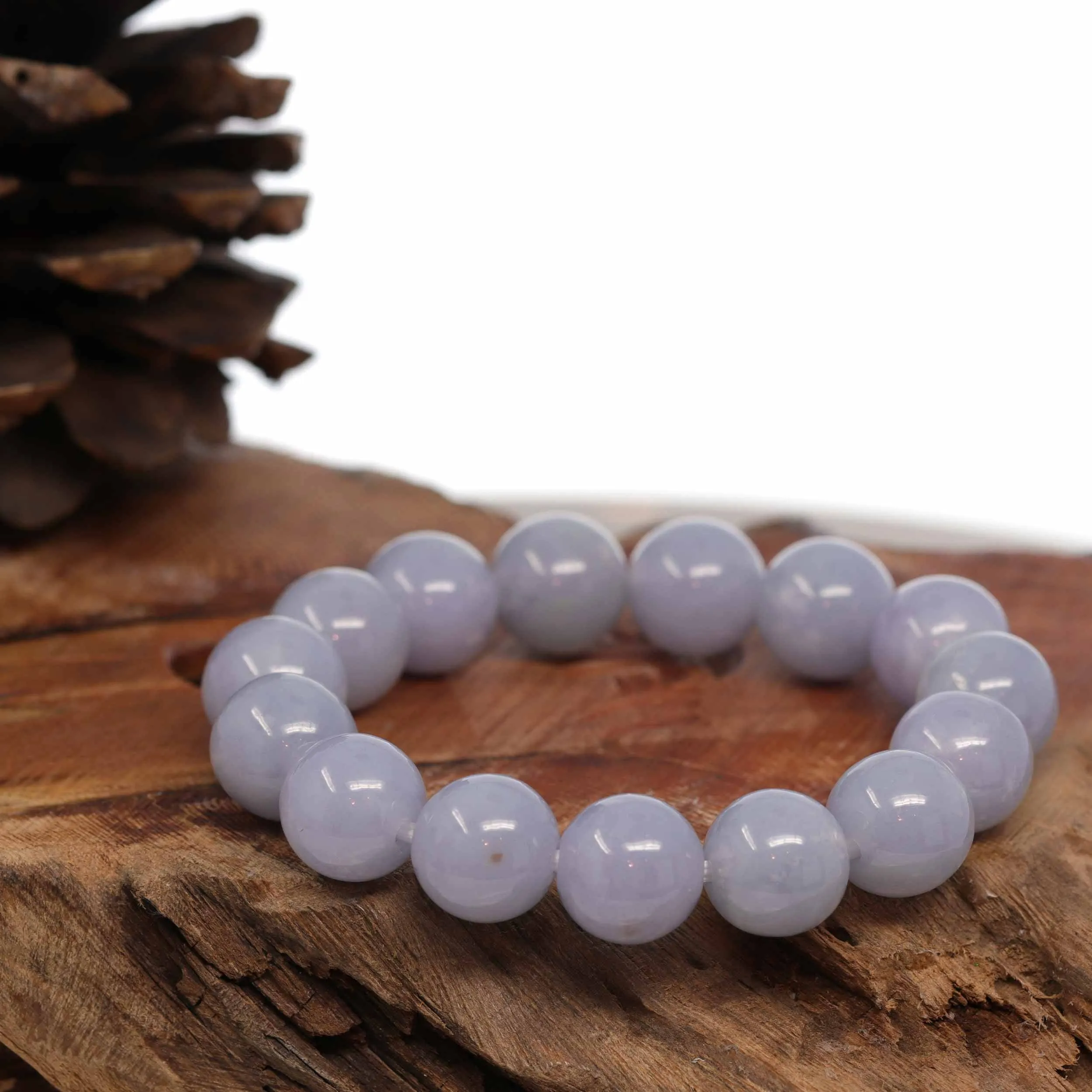 Jadeite Jade 13mm Round Purple Lavender Beads Bracelet ( 13 mm ) For Men