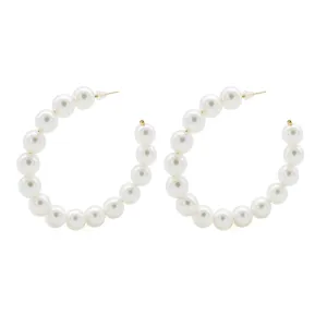 Joker & Witch Glitzy Pearls Gold and White Hoop Earrings for Women