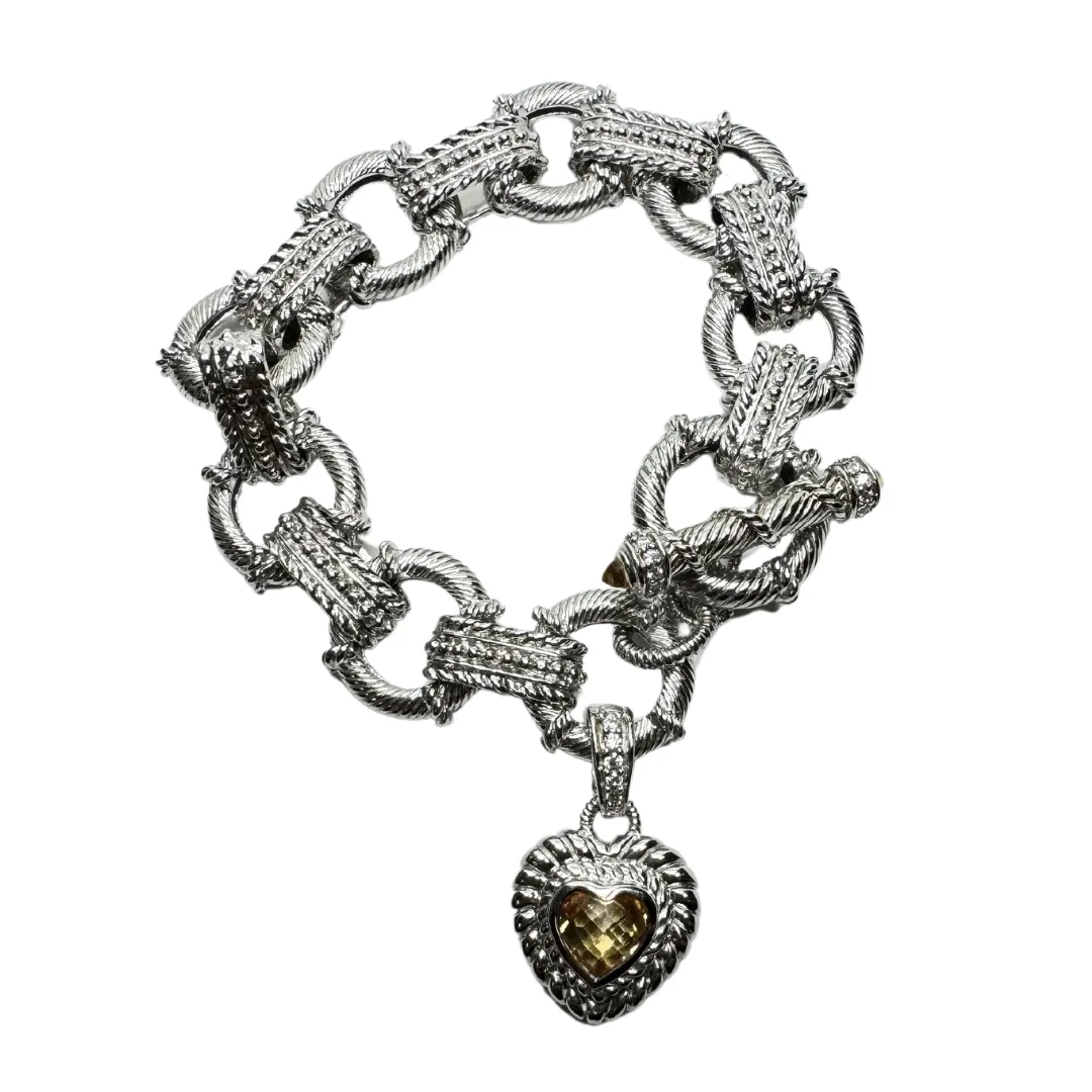 Judith Ripka SS CZ Citrine Heart Charm Toggle Bracelet