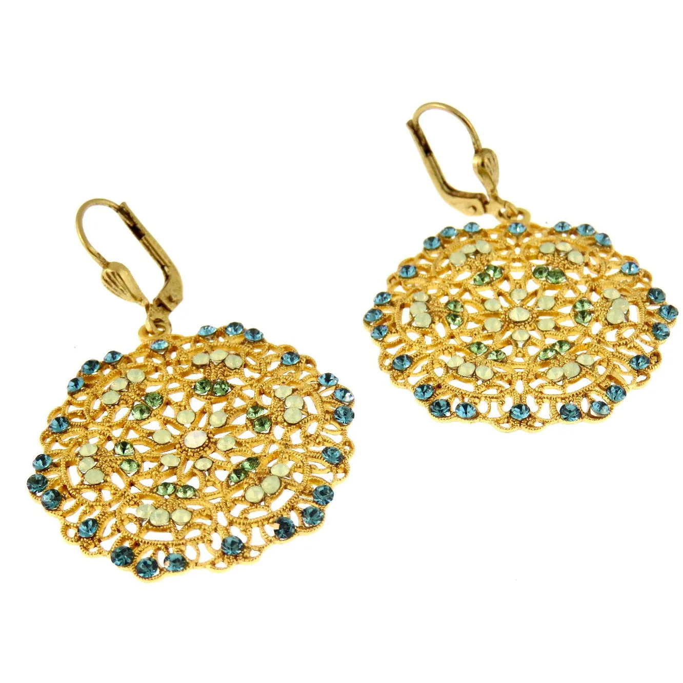 La Vie Parisienne  French Lace Disc Earrings- Pacific Opal