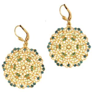 La Vie Parisienne  French Lace Disc Earrings- Pacific Opal