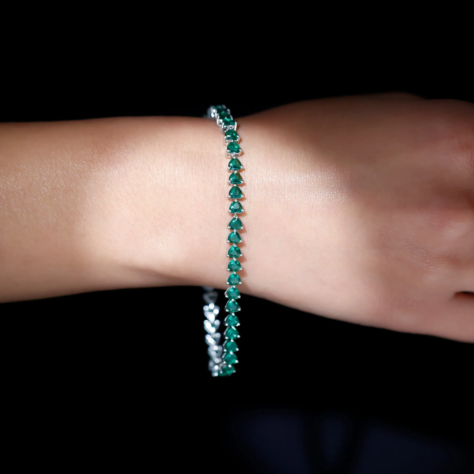 Lab Grown Emerald Heart Tennis Bracelet