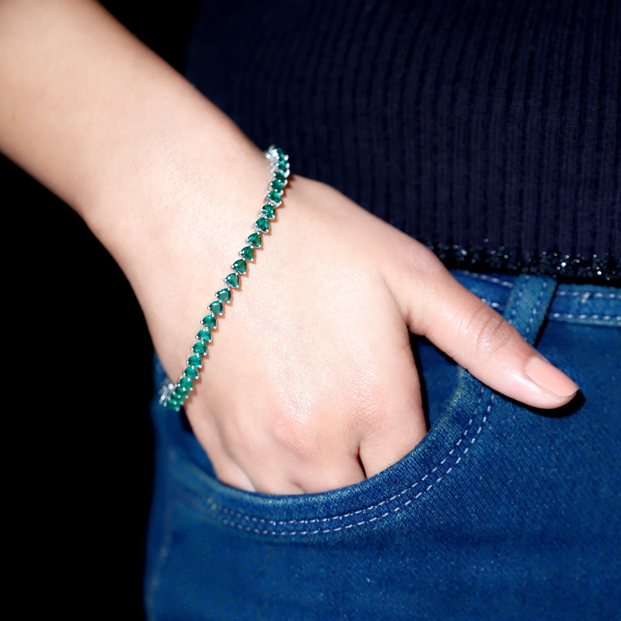 Lab Grown Emerald Heart Tennis Bracelet