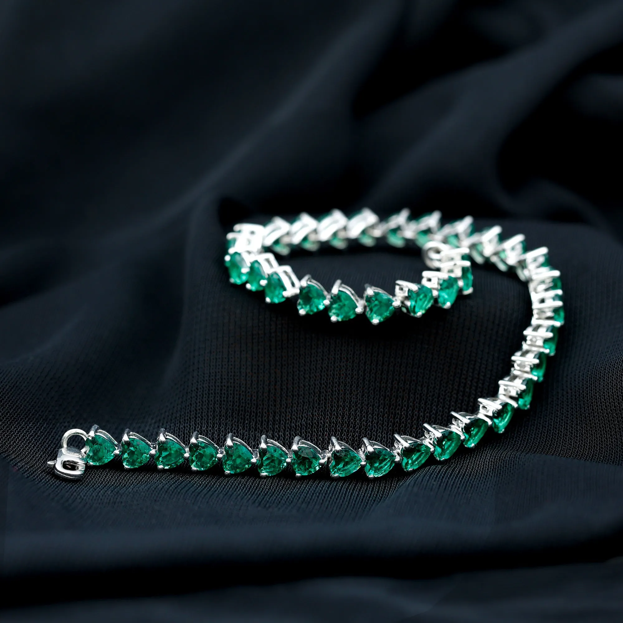 Lab Grown Emerald Heart Tennis Bracelet