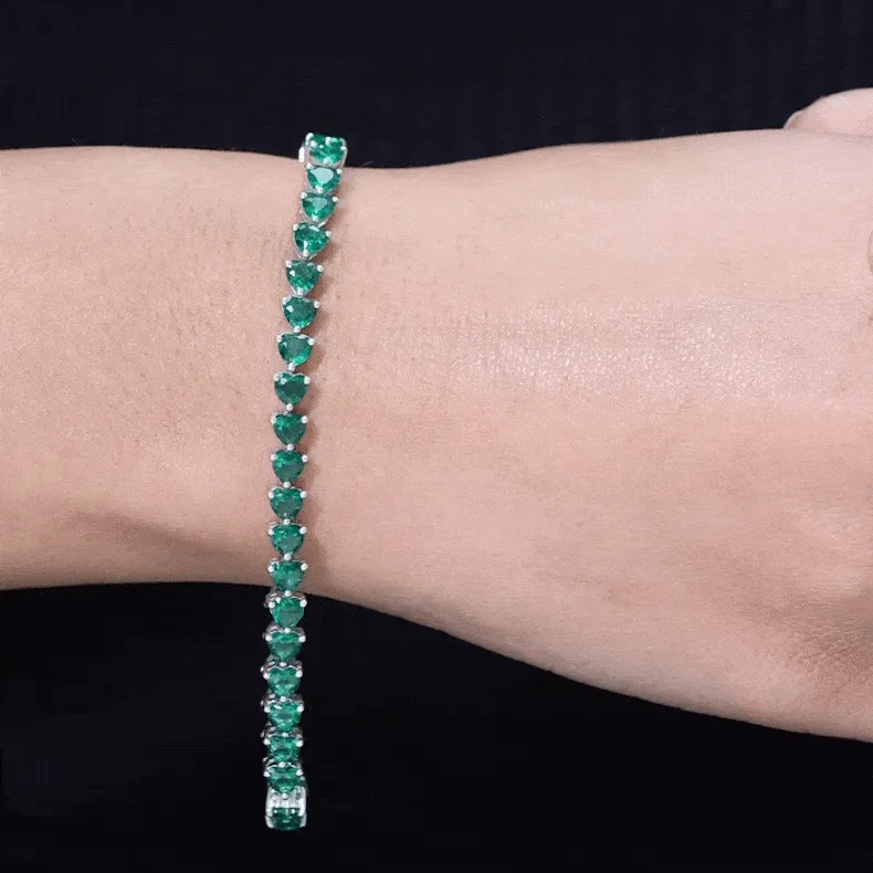 Lab Grown Emerald Heart Tennis Bracelet