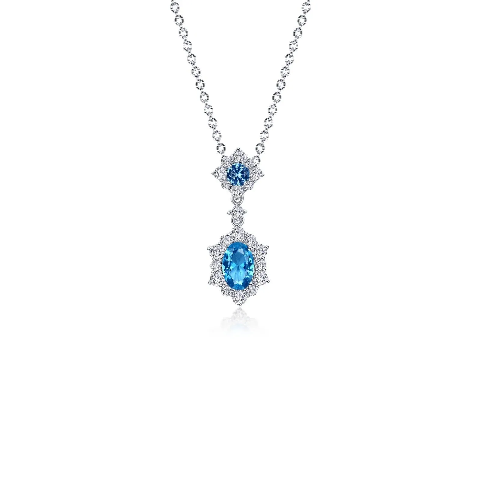 Lafonn Simulated Diamond & Blue Topaz Oval Halo Necklace N0322BTP20